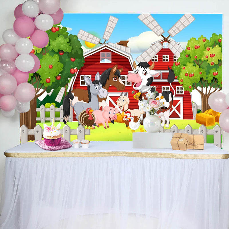 Aperturee - Farm House Animals Apple Tree Baby Shower Backdrop