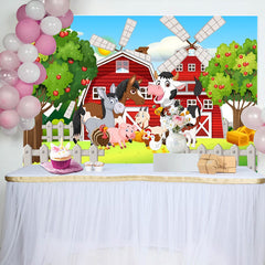 Aperturee - Farm House Animals Apple Tree Baby Shower Backdrop