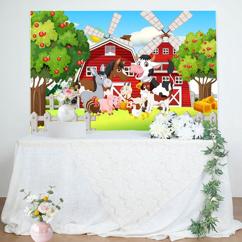 Aperturee - Farm House Animals Apple Tree Baby Shower Backdrop