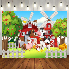 Aperturee - Farm House Animals Apple Tree Baby Shower Backdrop