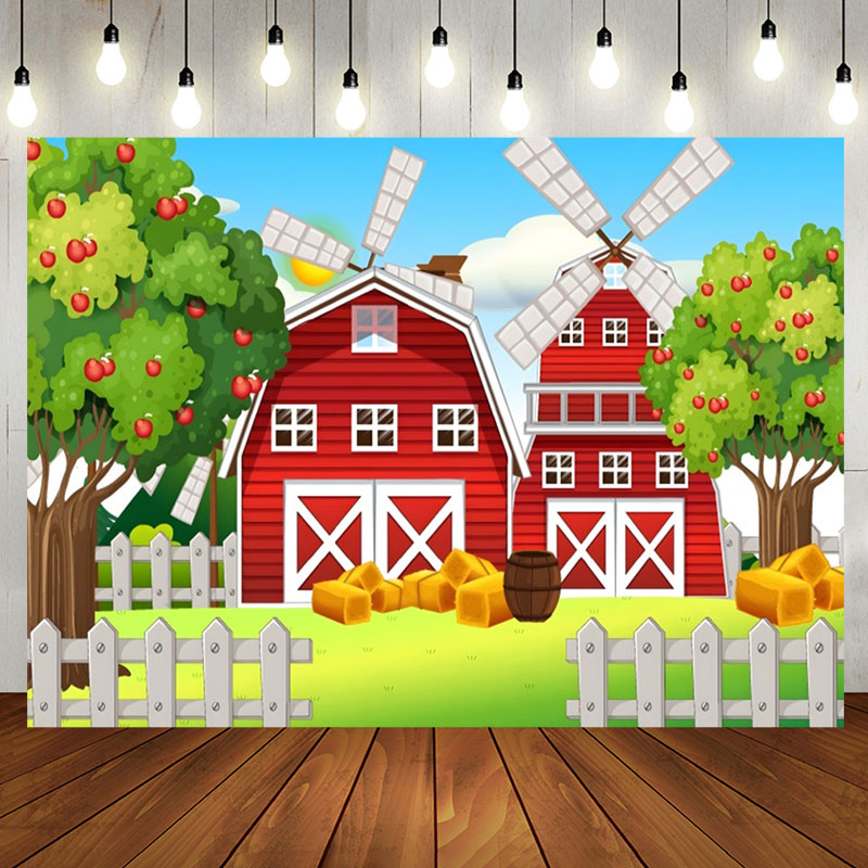 Aperturee - Red House Farm Apple Trees Grass Birthday Backdrop