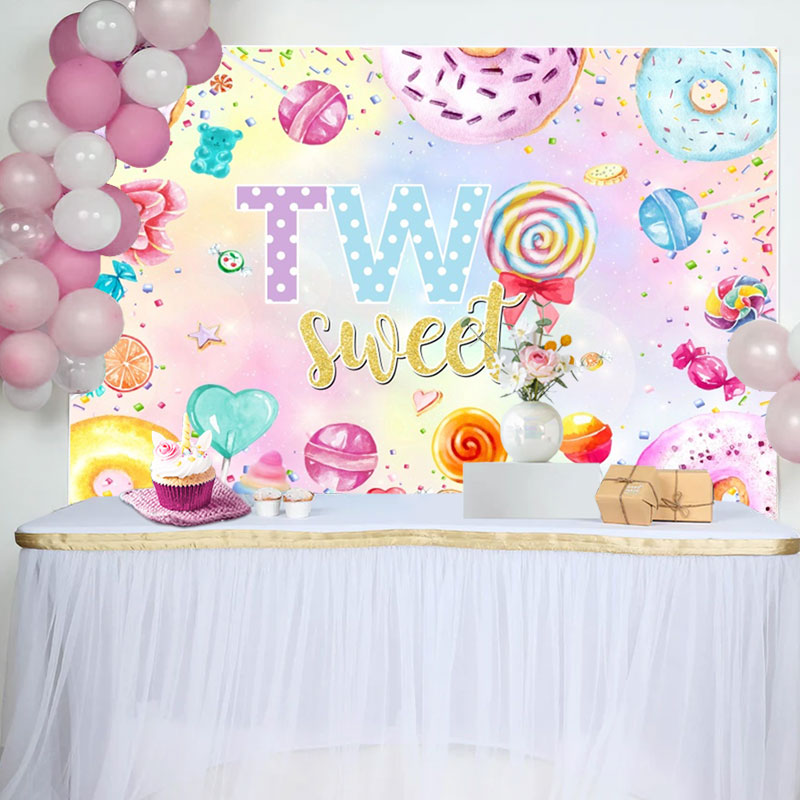 Aperturee - Colorful Donut Candy Heart 2nd Birthday Backdrop