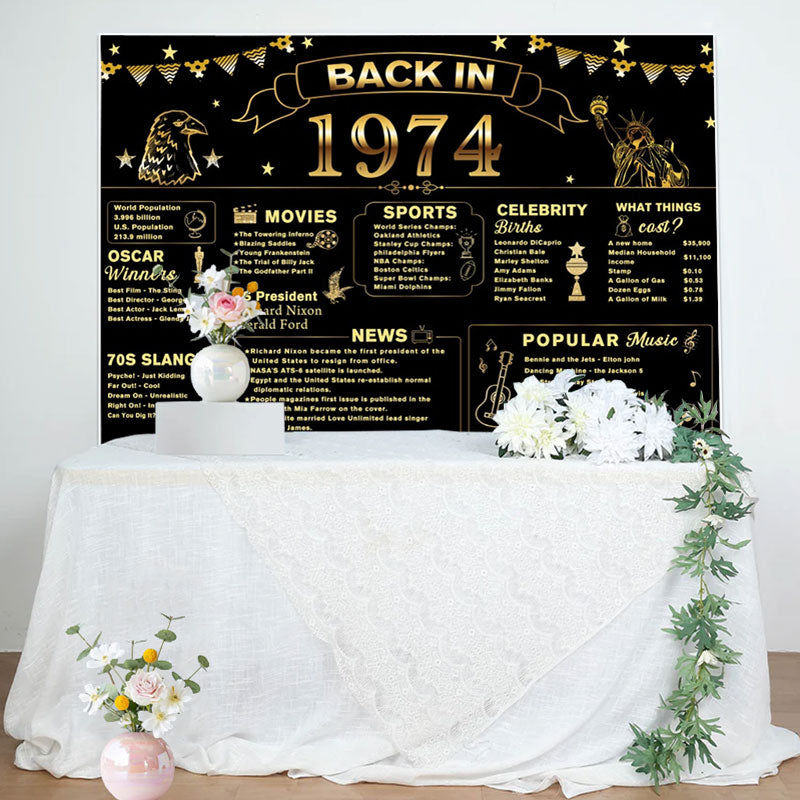 Aperturee - Back In 1974 Gold Star Black 50th Birthday Backdrop