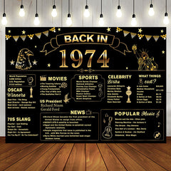 Aperturee - Back In 1974 Gold Star Black 50th Birthday Backdrop