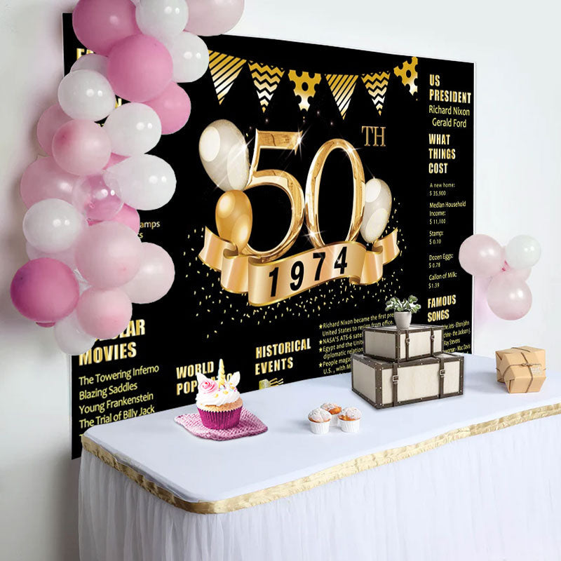 Aperturee - Golden legend Balloon Happy 50th Birthday Backdrop