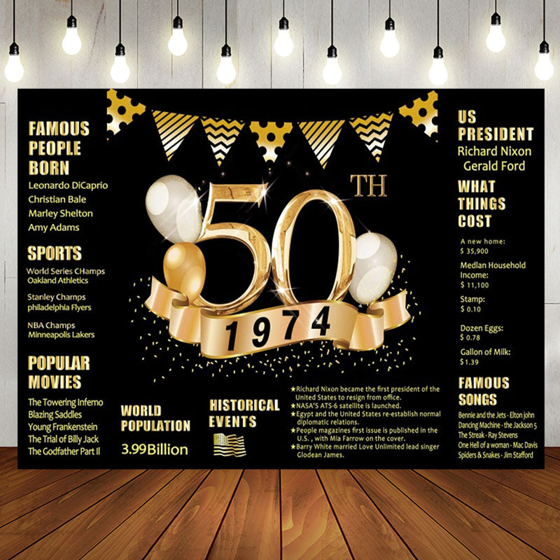 Aperturee - Golden legend Balloon Happy 50th Birthday Backdrop