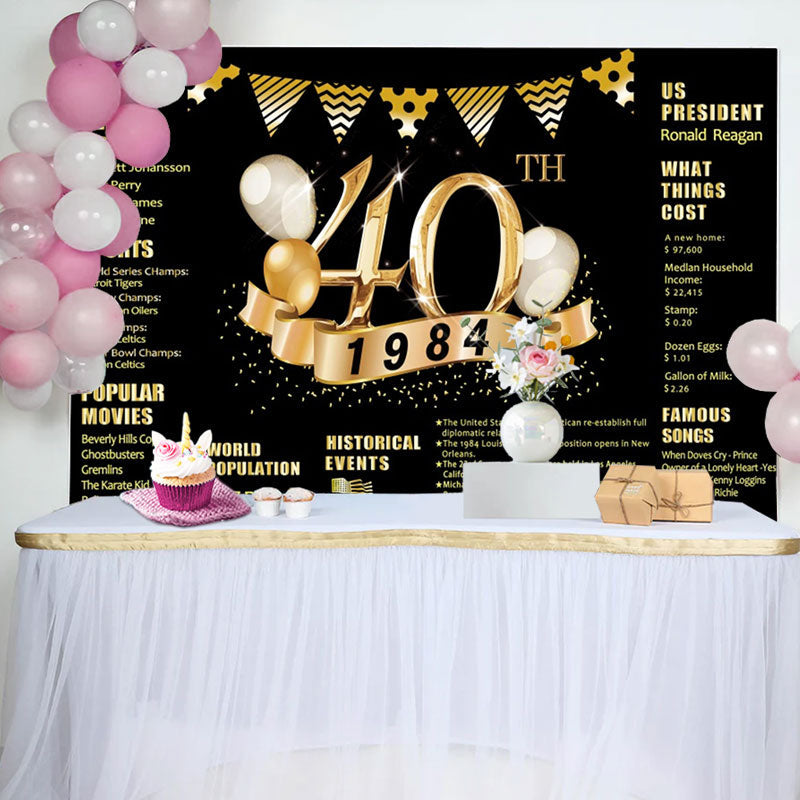 Aperturee - Golden legend Balloon Black 40th Birthday Backdrop