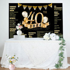 Aperturee - Golden legend Balloon Black 40th Birthday Backdrop