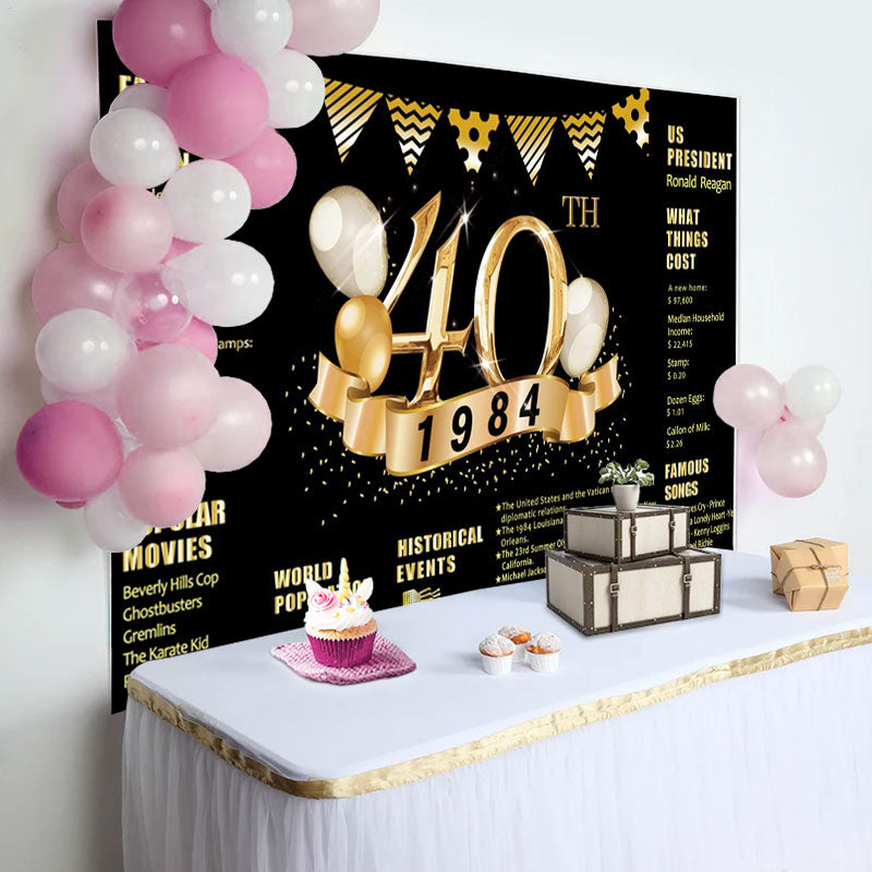 Aperturee - Golden legend Balloon Black 40th Birthday Backdrop