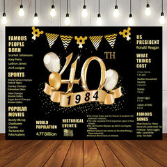 Aperturee - Golden legend Balloon Black 40th Birthday Backdrop