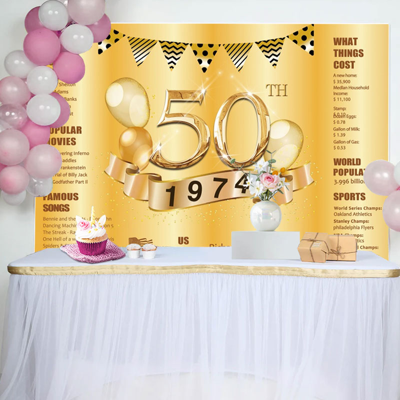 Aperturee - Golden Balloon legend Happy 50th Birthday Backdrop