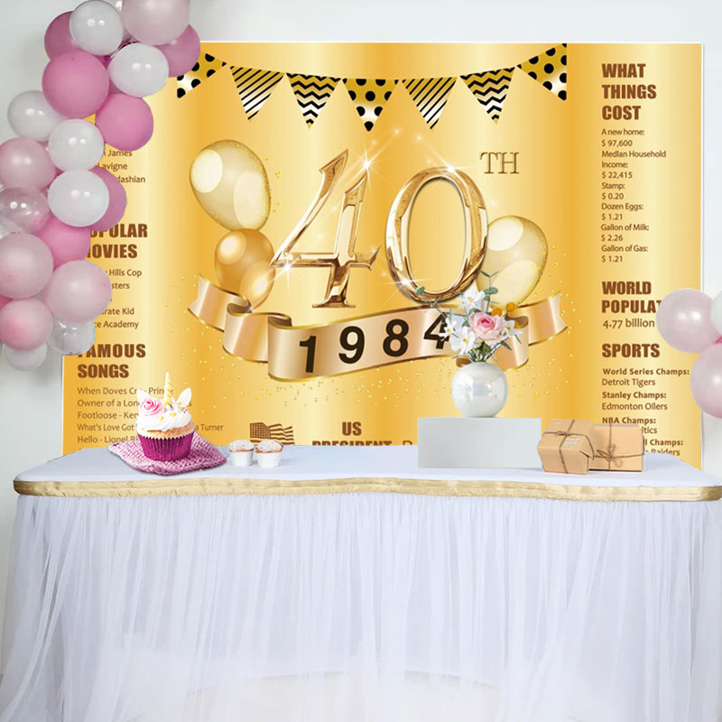 Aperturee - Golden legend Balloon Happy 40th Birthday Backdrop