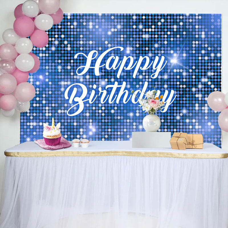 Aperturee - Blue Sparkling Sequin Dance Happy Birthday Backdrop