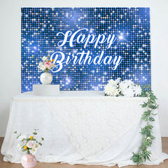 Aperturee - Blue Sparkling Sequin Dance Happy Birthday Backdrop