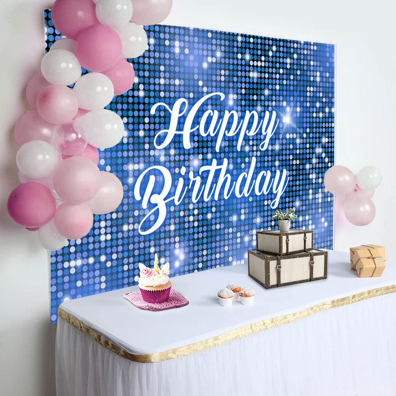 Aperturee - Blue Sparkling Sequin Dance Happy Birthday Backdrop