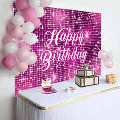 Aperturee - Pink Sparkling Sequin Dance Happy Birthday Backdrop