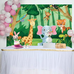 Aperturee - Safari Animals Green Grass Baby Shower Backdrop