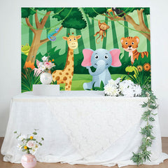 Aperturee - Safari Animals Green Grass Baby Shower Backdrop