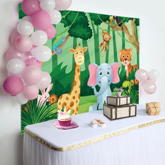 Aperturee - Safari Animals Green Grass Baby Shower Backdrop