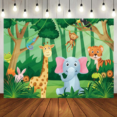 Aperturee - Safari Animals Green Grass Baby Shower Backdrop