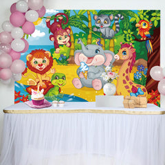 Aperturee - Animals Beach Coconut Tree Sea Baby Shower Backdrop