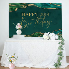 Aperturee - Gold Glitter Emerald Green 30th Birthday Backdrop