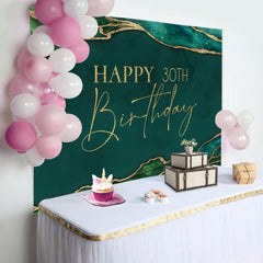 Aperturee - Gold Glitter Emerald Green 30th Birthday Backdrop