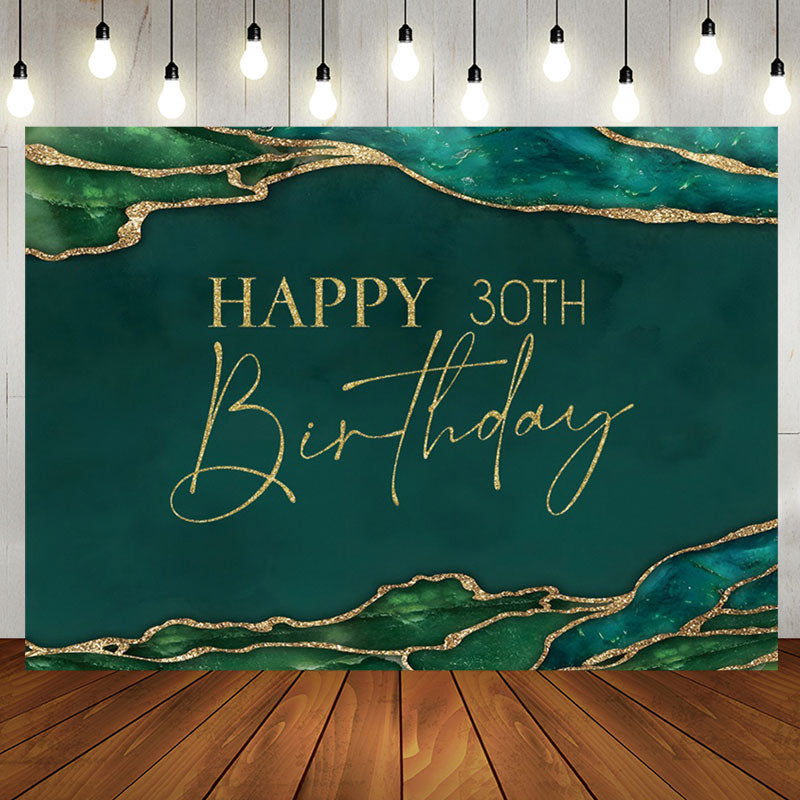 Aperturee - Gold Glitter Emerald Green 30th Birthday Backdrop