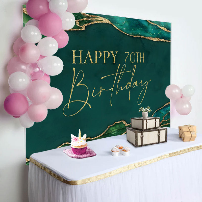 Aperturee - Emerald Green Gold Letters 70th Birthday Backdrop