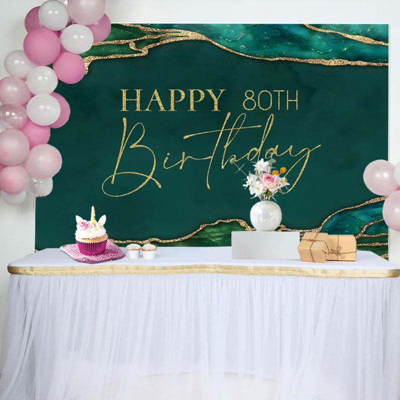 Aperturee - Emerald Green Gold Letters 80th Birthday Backdrop