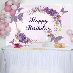 Aperturee - Aperturee Watercolor Violet Floral Butterfly Birthday Backdrop