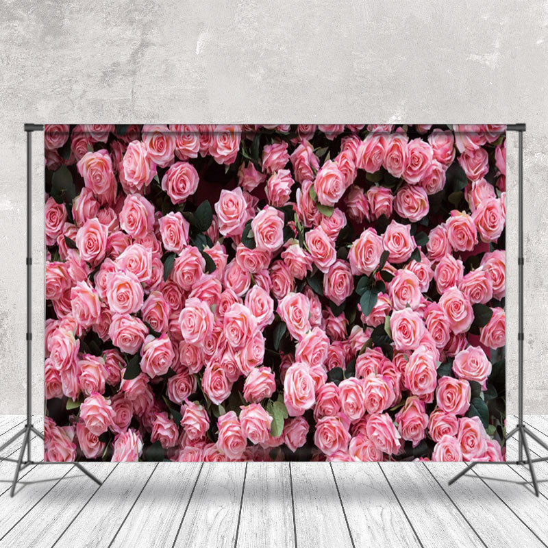 Aperturee - Aperturee Garden Green Leaves Pink Flowers Photo Booth Backdrop