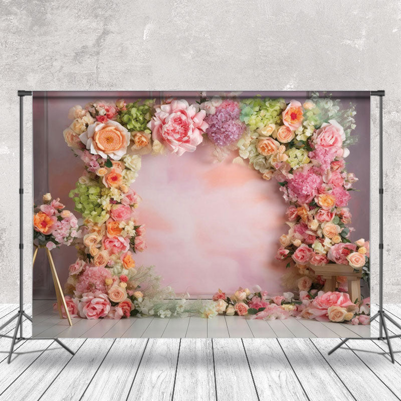 Aperturee - Aperturee Colorful Floral Wreath Pink Abstract Photo Backdrop