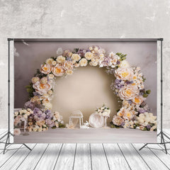 Aperturee - Aperturee Beige Purple Flower Wreath Abstract Wall Backdrop