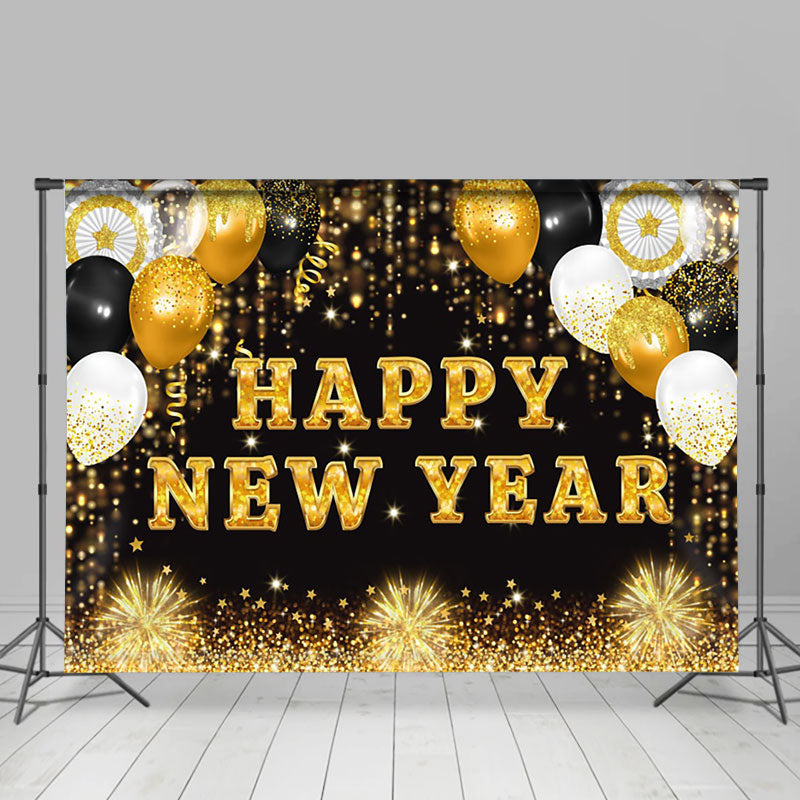 Aperturee - Aperturee Gold Glitter Balloon Happy New Year Party Backdrop