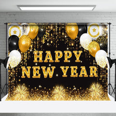 Aperturee - Aperturee Gold Glitter Balloon Happy New Year Party Backdrop