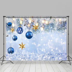 Aperturee - Aperturee Bokeh Snowflake Blue Christmas Balls Photo Backdrop