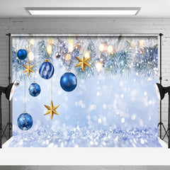 Aperturee - Aperturee Bokeh Snowflake Blue Christmas Balls Photo Backdrop