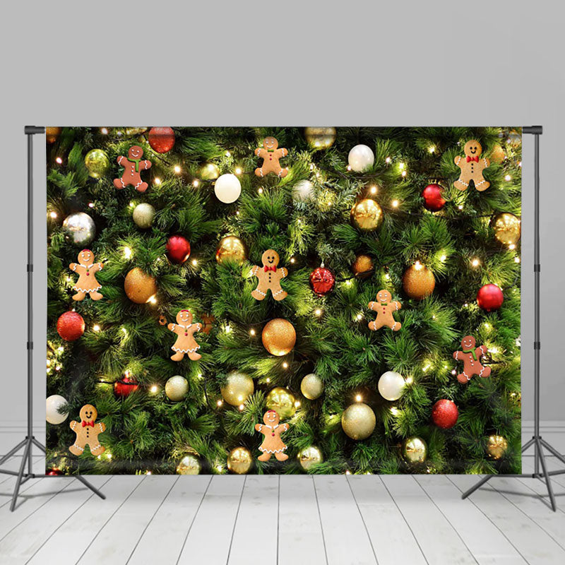 Aperturee - Aperturee Gingerbread Green Pine Ornaments Christmas Backdrop