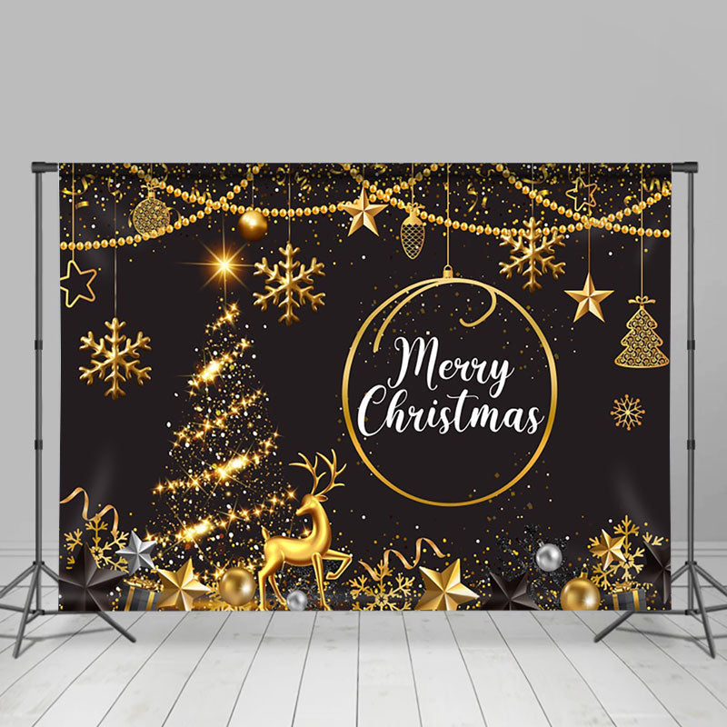 Aperturee - Aperturee Gold Sparkle Merry Christmas Black Xmas Backdrop