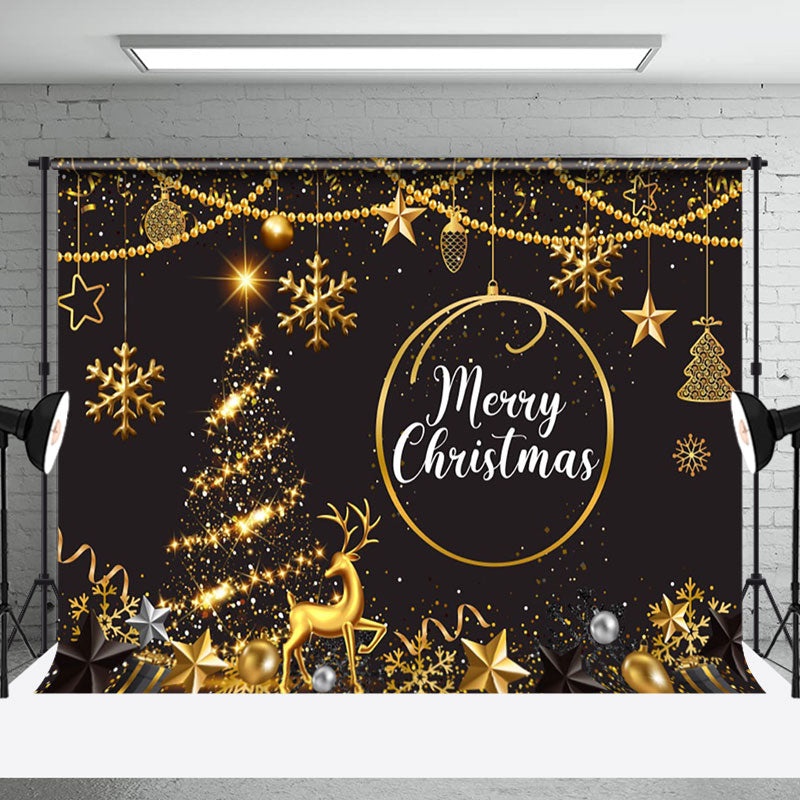 Aperturee - Aperturee Gold Sparkle Merry Christmas Black Xmas Backdrop