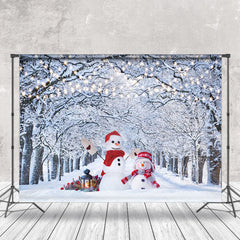 Aperturee - Aperturee Snowy Wonderland Tree Snowman Winter Scene Backdrop