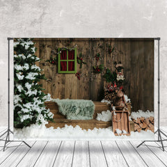 Aperturee - Aperturee Retro Wooden Light String Snow Scene Photo Backdrop