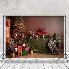 Aperturee - Aperturee Christmas Tree Gifts Retro Wall Photography Backdrop