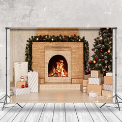 Aperturee - Aperturee Brick Fireplace Gift Box Christmas Backdrop