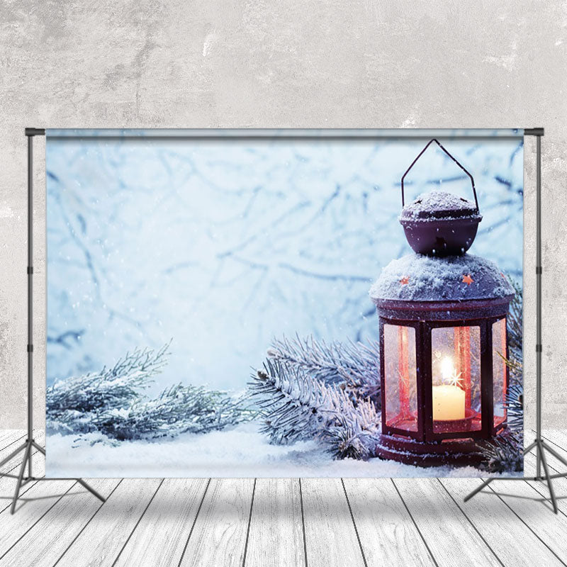 Aperturee - Aperturee Snowy Pine Lamp Outdoor Winter Scenery Backdrop