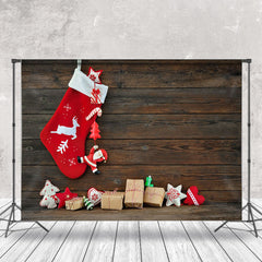 Aperturee - Aperturee Hanging Christmas Stockings Gifts Wooden Backdrop