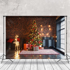 Aperturee - Aperturee Light String Deer Brick Wall Christmas Backdrop