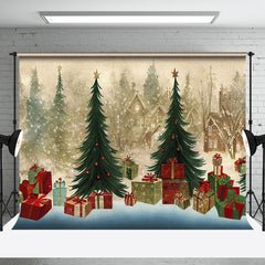 Aperturee - Aperturee Vintage Cartoon Christmas Tree Gift Boxbackdrop