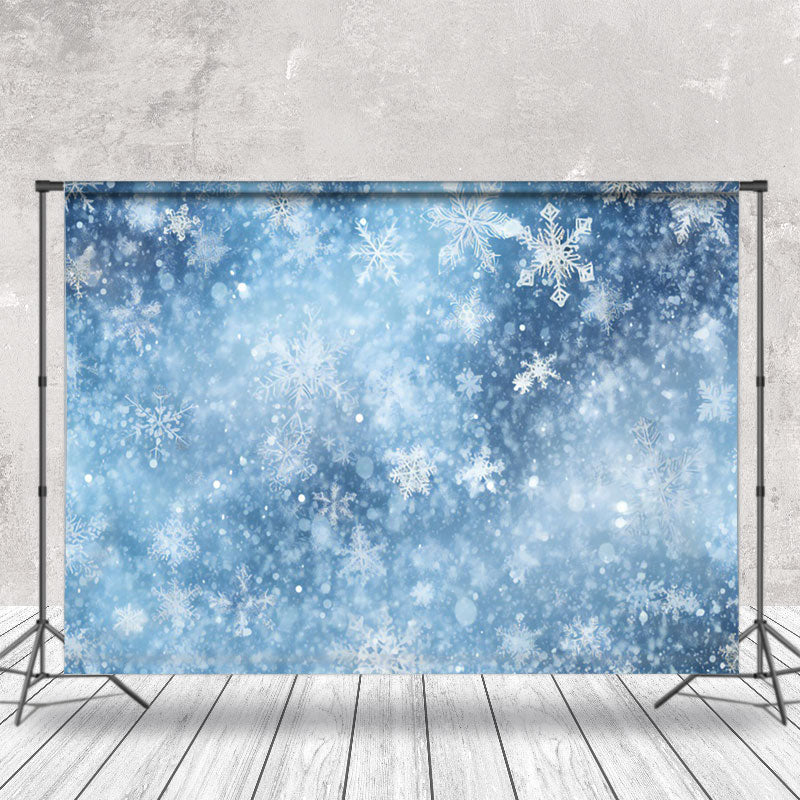 Aperturee - Aperturee Snowflake Blue Bokeh Winter Scenery Backdrop